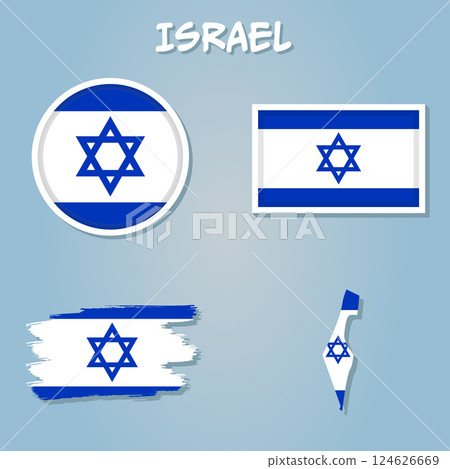 Israel  vector set, detailed country shape with region borders, flags and icons isolated. 124626669