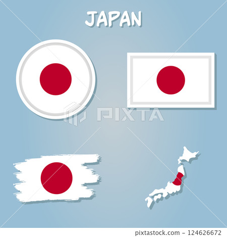 Map of Japan with the image of the national flag. Map of Japan with the image of the national flag. 124626672