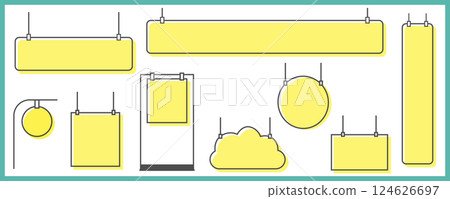 可愛的黃色掛板背景插圖集向量無文字複製空間招牌 124626697