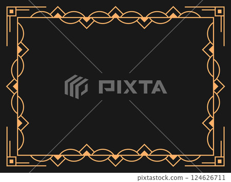 Art deco frame. Vintage linear border. Design a template for invitations, leaflets and greeting cards. Geometric golden frame. The style of the 1920s - 1930s. Vector illustration Art deco frame. Vintage linear border. Design a template for invitations, leaflets and greeting cards. Geometric golden frame. The style of the 1920s - 1930s. Vector illustration 124626711
