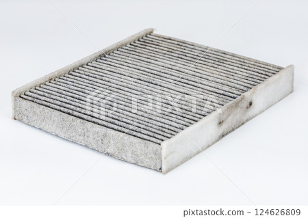 Close-up view of the yellow air filter, revealing its pm2.5 dirt. 124626809