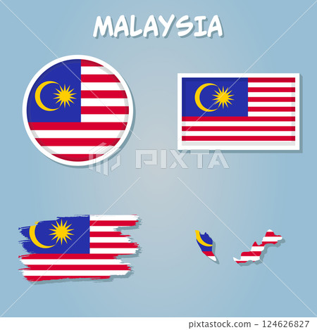 Vector map of Malaysia with the image of the national flag. 124626827