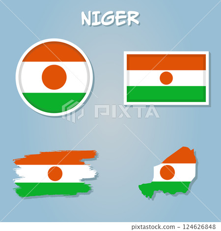 Niger National Flag Map Design, Illustration Of Niger Country Flag Inside The Map. 124626848