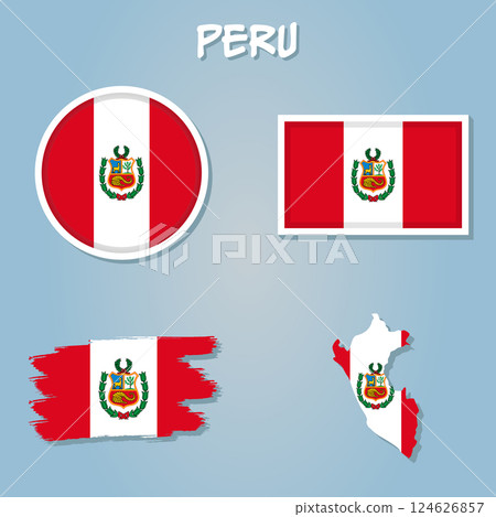 Peru flag inside the Peruvian map borders vector illustration. 124626857