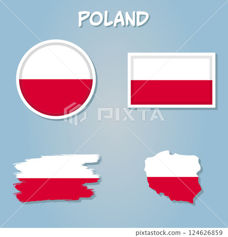 Simple Map Of Poland With Flag Isolated On Blue Background. 124626859
