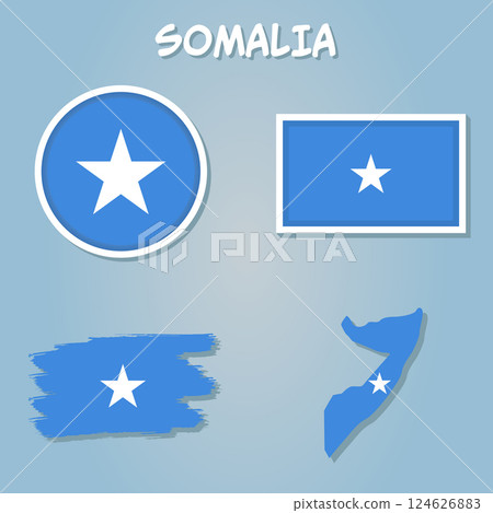 Map of Somalia on a blue background, Flag of Somalia on it. Map of Somalia on a blue background, Flag of Somalia on it. 124626883