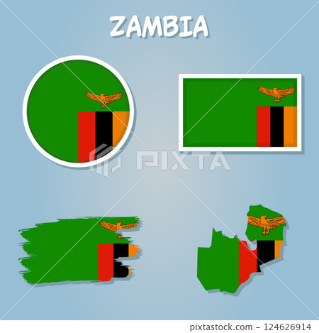 Flag and map of Zambia 124626914