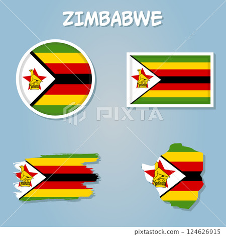 Zimbabwe map and flag in blue background. 124626915