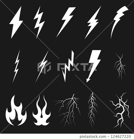 Set of lightning line icons, premium pack of signs in trendy style. Set of lightning line icons, premium pack of signs in trendy style. 124627220