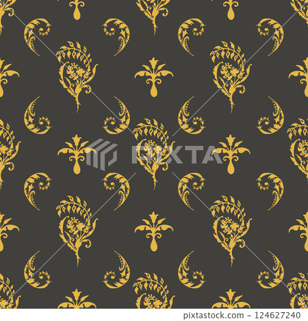 Wallpaper baroque, damask, seamless vector gold and black ornament. Wallpaper baroque, damask, seamless vector gold and black ornament. 124627240