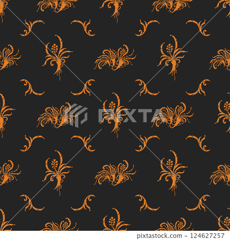 Botanical seamless pattern with leaves and flowers. Botanical seamless pattern with leaves and flowers. 124627257