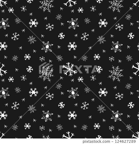 Winter snow flakes doodles seamless pattern. 124627289
