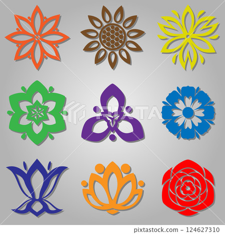Set of flat icon flower, retro design. 124627310