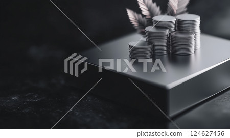 Smartphone next to growing piles of coins, business concept 124627456