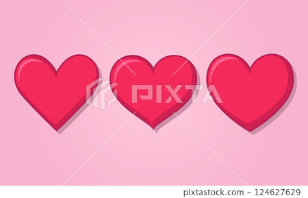 Realistic pink hearts set, shape with highlights and shadows. 124627629