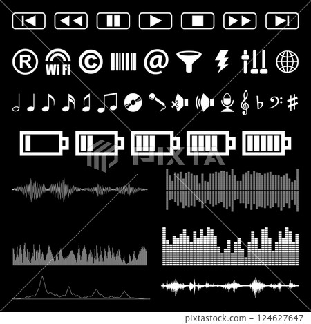 Sound music icons set audio sign and symbols. Sound music icons set audio sign and symbols. 124627647