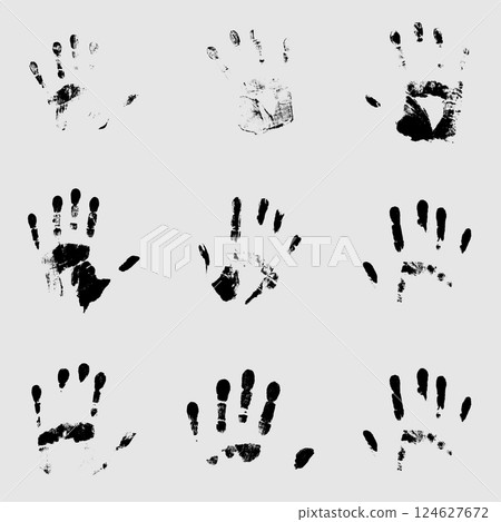 Set of black human palm prints on a white background. Set of black human palm prints on a white background. 124627672