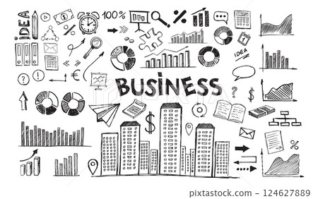 Business symbols, Management concept with Doodle design style. Hand drawn. Business symbols, Management concept with Doodle design style. Hand drawn. 124627889