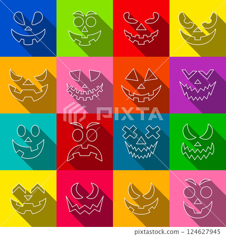 Scary and funny faces ghost set. 124627945
