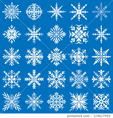 Beautiful set white snowflakes on a blue background for winter design. Beautiful set white snowflakes on a blue background for winter design. 124627950