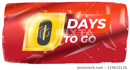 Zero Days To Go Vector: Bold White Numerals on Dynamic Red and Yellow Background, Modern Final Countdown Design for Launches and Event Arrivals, Perfect for Marketing 124628136