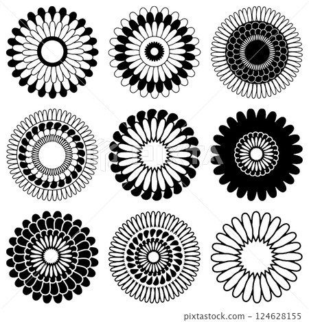 Black and white simple Japanese style flower icon. 124628155