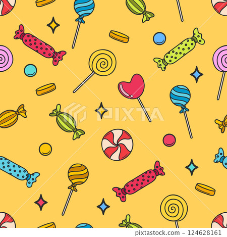 Vector seamless pattern with colorful candies. Vector seamless pattern with colorful candies. 124628161