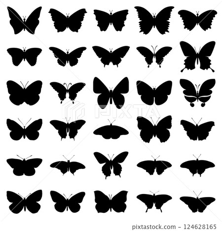 Vector set of black silhouettes of butterflies on a white background vector. Vector set of black silhouettes of butterflies on a white background vector. 124628165