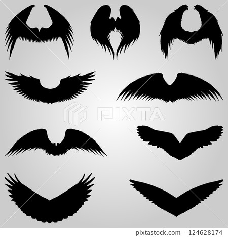 Set of hand drawn bird or angel wings. 124628174