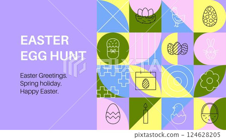 Easter Egg Banner Line Geometrical Easter Egg Banner Line Geometrical 124628205