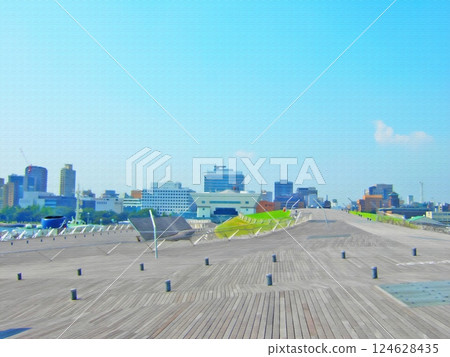 Yokohama harbor scenery. Osanbashi Pier. Illustrated photo. 124628435