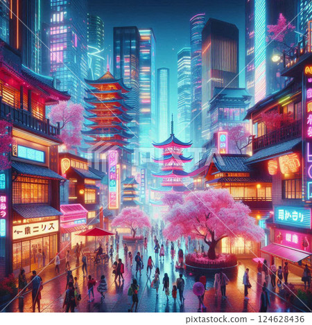 未來與傳統相交的街道 124628436