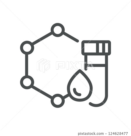 Blood Hormone Test Icon. Thin Line Illustration of Blood Sample Analyzed for Hormone Levels, Endocrine Function, and Diagnosis. Ideal for Medical and Laboratory Applications 124628477
