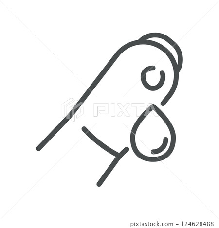 Finger Blood Test Icon. Simple Line Illustration of Capillary Blood Sampling via Finger Prick for Rapid Diagnosis, Home Health Testing, and Monitoring in Medical Applications 124628488