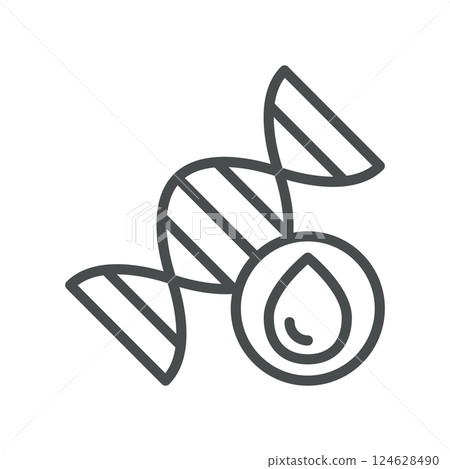 Genetic Blood Test Icon. Thin Line Illustration of DNA Analysis from Blood Sample, Emphasizing Genomics, Mutation, and Personalized Medicine for Clinical Applications 124628490