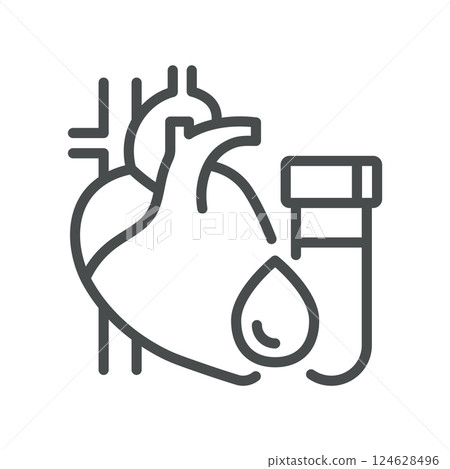 Heart Health Panel Icon. Simple Line Illustration of Comprehensive Blood Panel Analysis Focusing on Cardiovascular and Metabolic Health for Diagnostic Evaluation 124628496