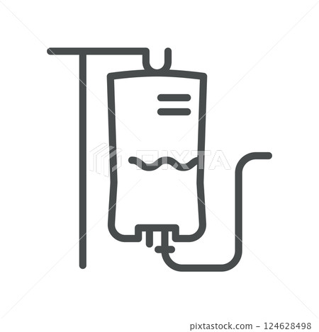 IV Drip Icon. Minimal Line Illustration of Intravenous Therapy Bag, Representing Fluid Infusion, Hospital Treatment, Blood Transfusion, and Emergency Medical Care. IV Drip Icon. Minimal Line Illustration of Intravenous Therapy Bag, Representing Fluid Infusion, Hospital Treatment, Blood Transfusion, and Emergency Medical Care. 124628498