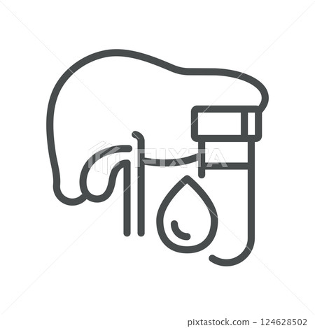Liver Panel Blood Test Icon. Simple Line Vector of Liver and Blood Tube, Representing Liver Function, Hepatic Function, Enzyme Analysis, Hepatitis, and Diagnostic Health Screening. 124628502