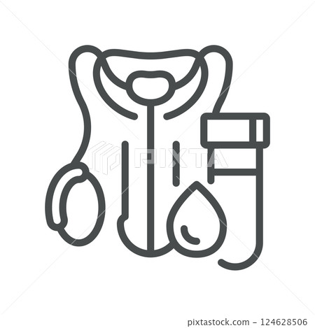 Male Health Check Blood Test Icon. Thin Line Illustration of Male Reproductive System and Tube, Representing Urology, Prostate Screening, and Hormonal Diagnostics. 124628506