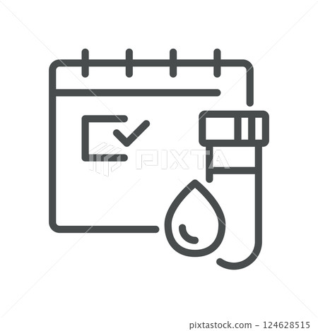 Regular Blood Test Checkup Icon. Minimal Line Illustration of Blood Sample, Test Tube and Checkup Representing Routine Diagnostic, Health Screening and Clinical Examination 124628515
