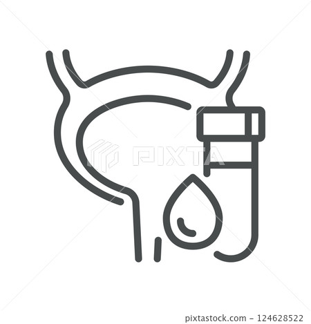 Urinary Tract Panel Blood Test Icon. Minimal Line Illustration of the Urinary System and Test Tube, Representing Nephrology, Urology, and Diagnostic Screening for Renal and Bladder Function 124628522