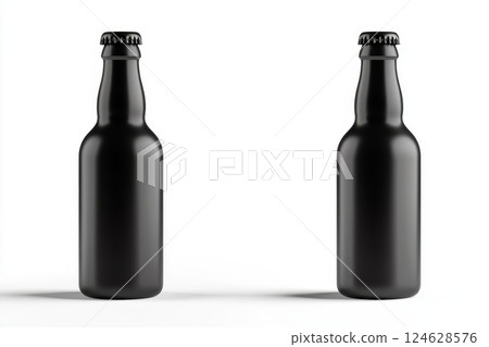 Beer black bottle isolated on white background. Beer black bottle isolated on white background. 124628576