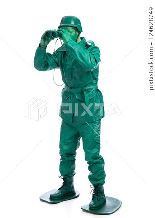 Man on a green toy soldier costume 124628749