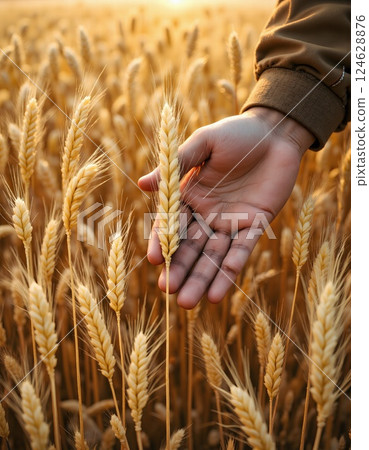 Golden wheat field at sunset embracing harvesting nature and autumn beauty in agriculture 124628876