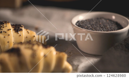 Raw croissant with ingredients 124628980