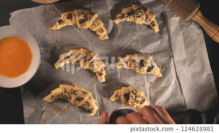 Raw croissant with ingredients 124628981