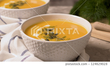 Homemade pumpkin soup Homemade pumpkin soup 124629028