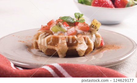 Fresh egg waffles dessert 124629177