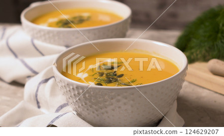 Homemade pumpkin soup Homemade pumpkin soup 124629207