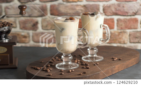 Iced coffee in glass jars Iced coffee in glass jars 124629210